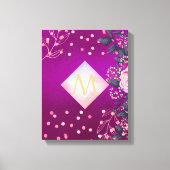 Monogram Magenta Roségoud Roze Metallic Glitter Canvas Afdruk (Voorkant)