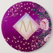 Monogram Magenta Roségoud Roze Metallic Glitter Ronde Button 6,0 Cm (Voorkant)