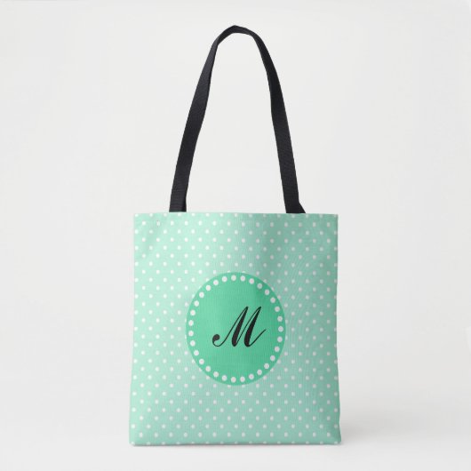 Monogram Magische Mint en Witte Polka Dot Draagtas (Voorkant)