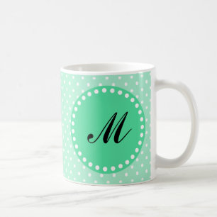 Monogram Magische Mint en Witte Polka Dot Koffiemok