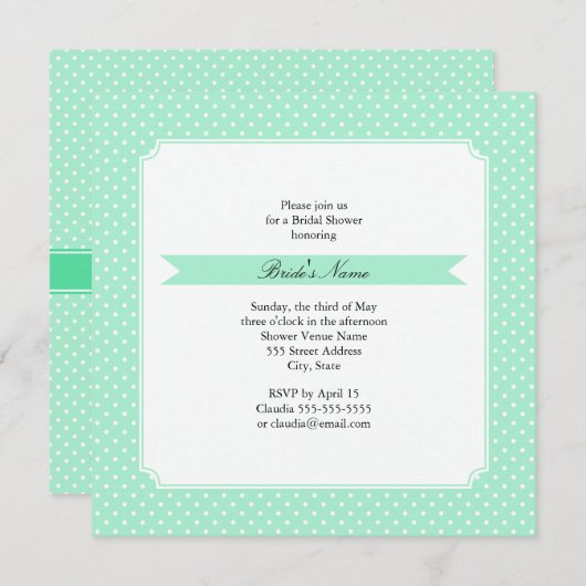 Monogram Magische Mint en Witte Polka Dot Wedding Kaart (Voorkant / Achterkant)