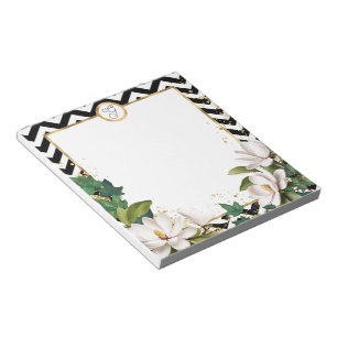 Monogram Magnolia Ivy en goud met Chevron Notitieblok