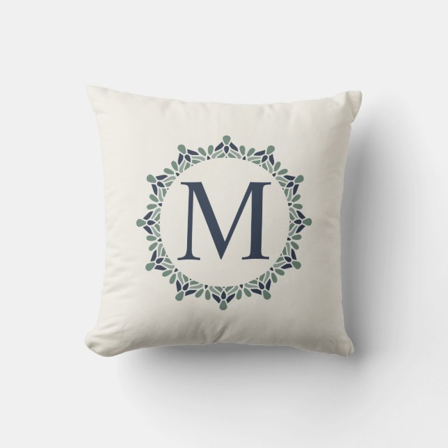 Monogram Mandala Green Navy Sierkussen (Voorkant)