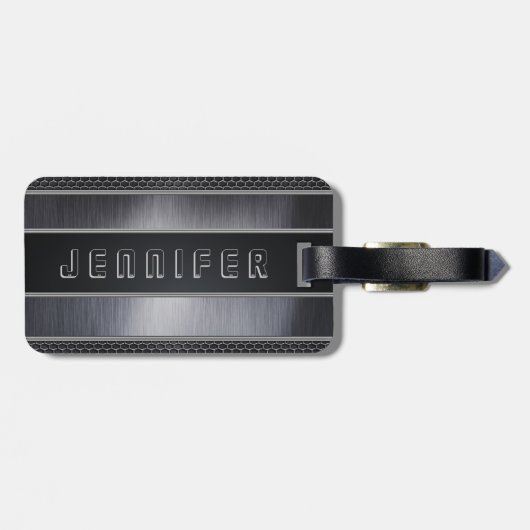 Monogram mannelijk Metallic Zilver Grijs & Zwart Bagagelabel (Achterkant horizontaal)