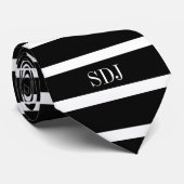 Monogram Mannen met gemiddelde zwarte en witte str Stropdas (Opgerold)