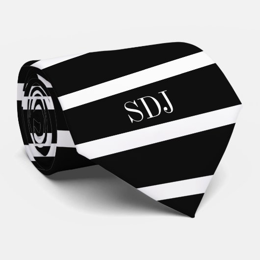 Monogram Mannen met gemiddelde zwarte en witte str Stropdas (Opgerold)