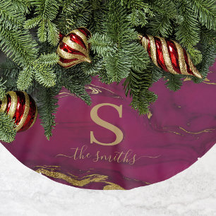 Monogram Marble Burgundy & Gold Elegant Kerstmis Kerstboom Rok