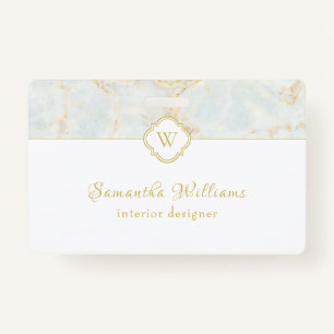 Monogram Marble Elegant White Gold Badge