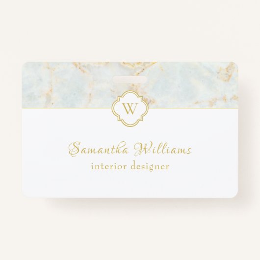 Monogram Marble Elegant White Gold Badge (Voorkant)