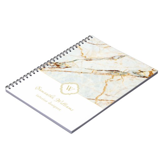 Monogram Marble Elegant White Gold Notitieboek (Linkerzijde)