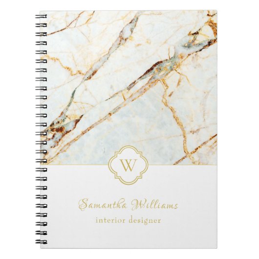 Monogram Marble Elegant White Gold Notitieboek (Voorkant)