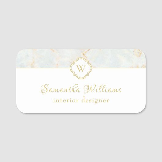 Monogram Marble Elegant White Gold Professional Naamplaatje (Voorkant)