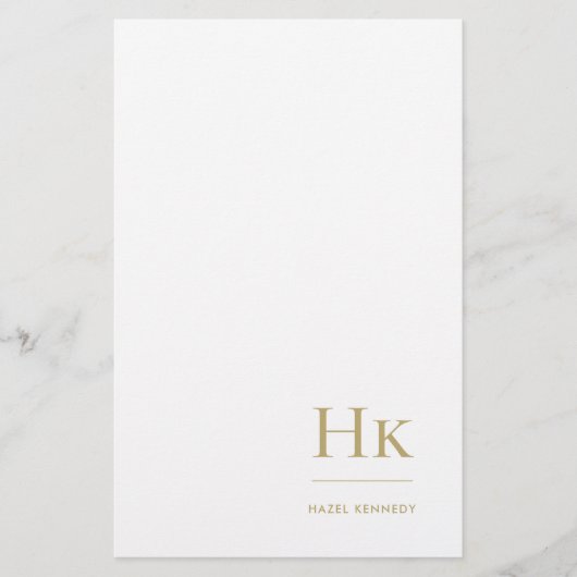 Monogram | Marine Blauw Goud Elegant Gepersonalise Briefpapier (Voorkant)
