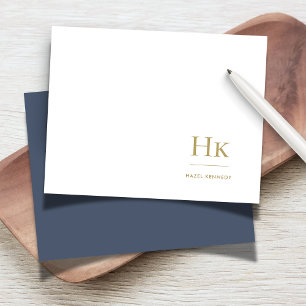 Monogram Marine Blauw Goud Elegante Sociale Noteca Notitiekaartje