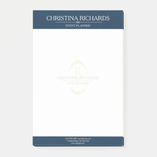 Monogram Marine Blauw Modern Elegant Business Post-it® Notes