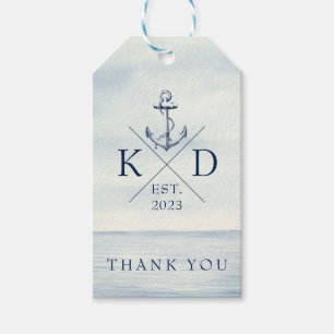 Monogram Marine Blauw Nautisch Anker Dank u Gift Cadeaulabel