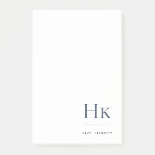 Monogram Marine Blauw Wit Eenvoudig Modern Minimaa Post-it® Notes (Voorkant)