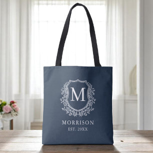 Monogram Marine Blauwe Crest Botanische Huwelijk Draagtas