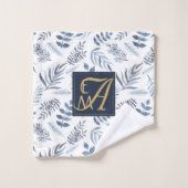 Monogram Marine Blue Gold Botanique Feuilles Ferns (Gant de toilette)