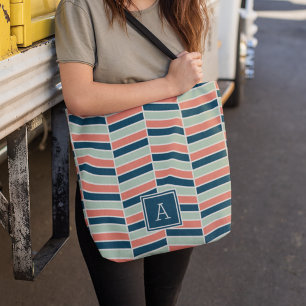Monogram marine, Coral en Aqua Herringbone Draagtas