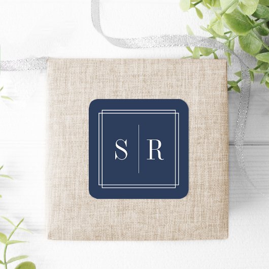 Monogram marine en White Wedding Vierkante Sticker