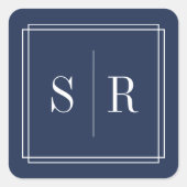 Monogram marine en White Wedding Vierkante Sticker (Voorkant)