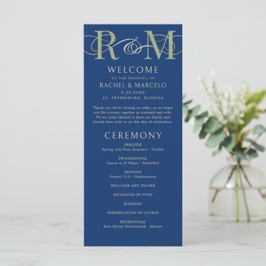 Monogram Marine Olive Sage Green Wedding Programma (Staand voorkant)