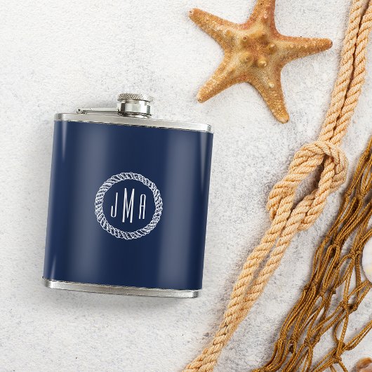 Monogram marine & White Nautical Rope Heupfles