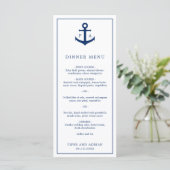 Monogram marineblauw Anchor Nautical Wedding Menu (Staand voorkant)