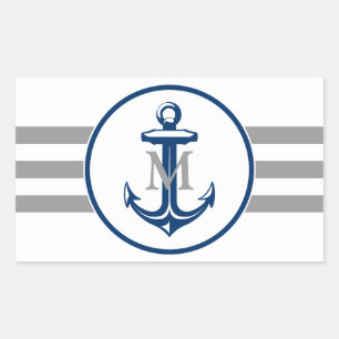 Monogram Marineblauw anker Rechthoekige Sticker
