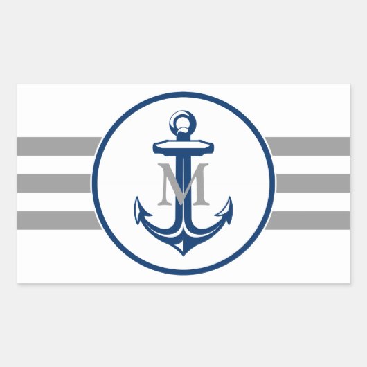 Monogram | Marineblauw anker Rechthoekige Sticker (Voorkant)