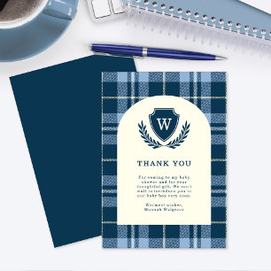 Monogram marineblauw Baby shower bedankkaart