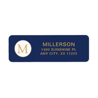 Monogram marineblauw goud retouradres etiket