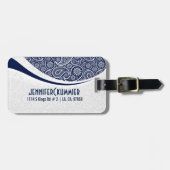 Monogram marineblauw met wit  Paisley Bagagelabel (Voorkant horizontaal)