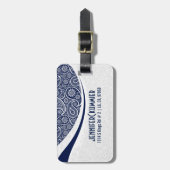 Monogram marineblauw met wit  Paisley Bagagelabel (Voorkant verticaal)
