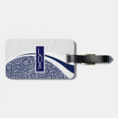 Monogram marineblauw met wit  Paisley Bagagelabel (Achterkant horizontaal)