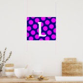 Monogram marinegeld en magenta Polka Dot Poster (Keuken)