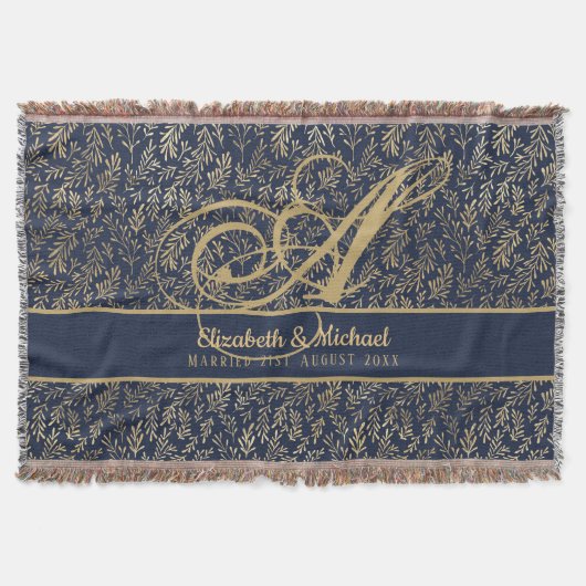 Monogram marinemacht Blue Gold Leaf Passen getrouw Deken (Voorkant)
