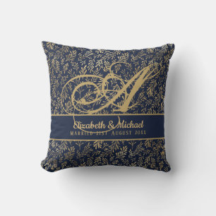 Monogram marinemacht Blue Gold Leaf Passen getrouw Kussen