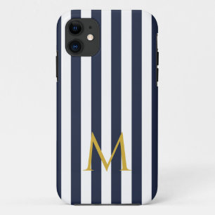  monogram marinesblauw en witte strepen gestreept iPhone 11 hoesje