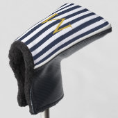 monogram marinesblauw en witte strepen gestreept golfheadcover (3/4 voorkant)