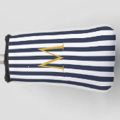 monogram marinesblauw en witte strepen gestreept golfheadcover (Voorkant)