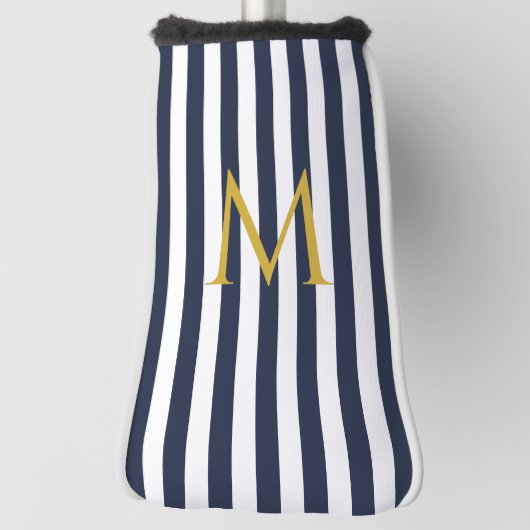 monogram marinesblauw en witte strepen gestreept golfheadcover (Draai 90)