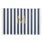 monogram marinesblauw en witte strepen gestreept kussensloop (Achterkant)