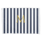  monogram marinesblauw en witte strepen gestreept kussensloop (Voorkant)
