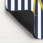 monogram marinesblauw en witte strepen gestreept muismat (Hoek)