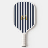  monogram marinesblauw en witte strepen gestreept pickleball paddle (Achterkant)
