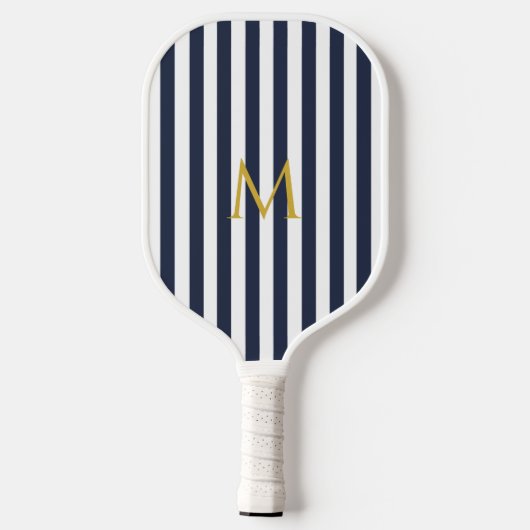  monogram marinesblauw en witte strepen gestreept pickleball paddle (Achterkant)
