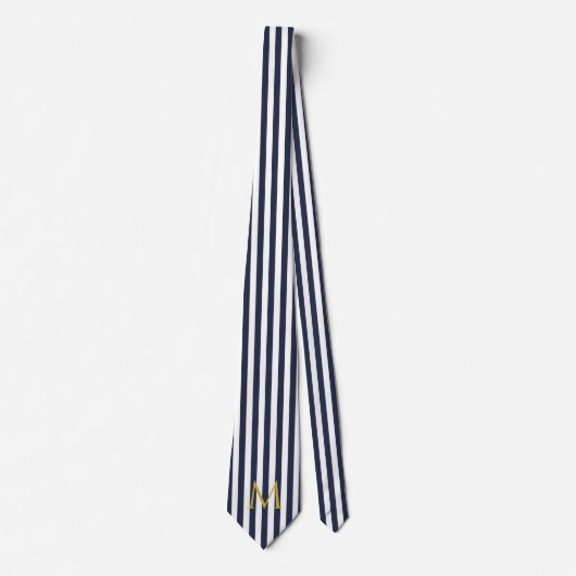  monogram marinesblauw en witte strepen gestreept stropdas (Voorkant)