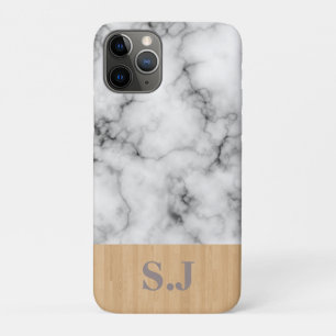 Monogram marmer en houtpatroon iPhone 11 pro hoesje